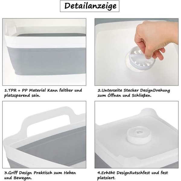 Portable Sink, Foldable Dish Basin with Drain Plug, Multifunctional Sink for RV, Camping, Beach