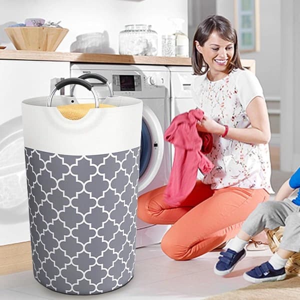 Foldable Laundry Basket - 82L Large Collapsible Laundry Hamper with Strong Handle, Double Layer Strong Fabric Laundry Basket (74x38cm)