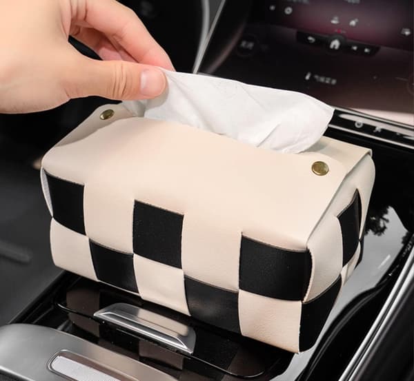 Servietholder i læder, rektangulær servietholder, (beige)