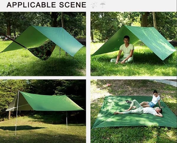 Camping Shelter - 3x3m Waterproof - UV Protection - Beach Camping - Ropes Included