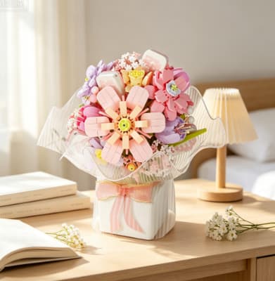 DIY Byggeklosser Blomsterbukett, Evig Blomstergave til Pynt