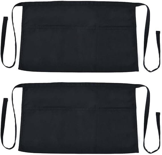 2-pack Black Waist Aprons with Pockets for Kitchen, Cooking, Baking, Compatible with Restaurant Work [YDE]