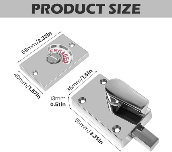 Dørlåsindikator - 85*38*13 mm, Rustfritt Stål - for Toalettbås, Opptatt/Ledig - Sølv