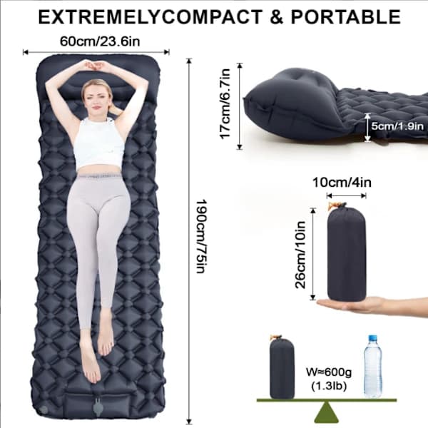 Self-Inflating Camping Mattress: Thick Lightweight Single Camping Mattress Inflatable and Attachable Double Camping Mat and Compact Inflatable Grey