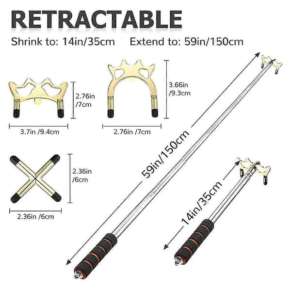 Retractable Billiard Cue Bridge with 3 Detachable Brass Bridge Heads, Pool Table Cue