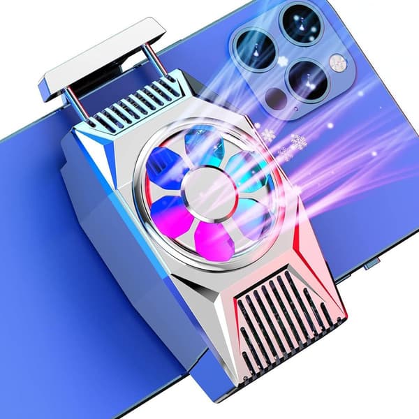 Mobile Phone Cooling Fan, Mobile Phone Cooler, Portable LED Light, Silver KLB