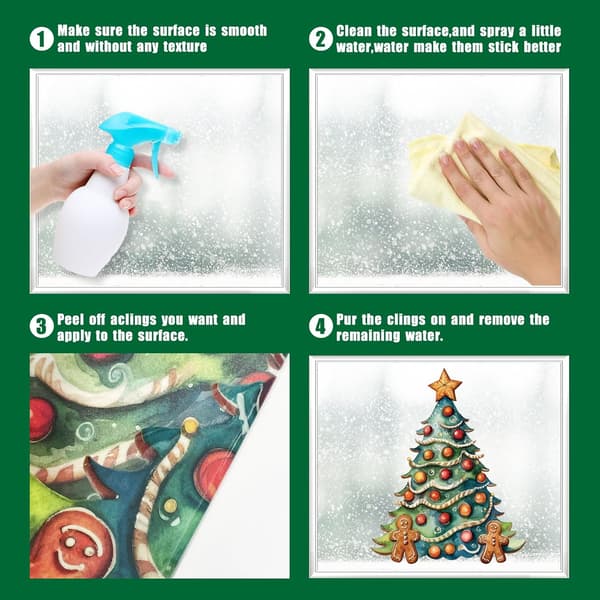 Christmas Window Decals Gingerbread Man Candy Tree Removable Glass Decoration Double-Sided Static Cling Film For All Windows 9 Sheets