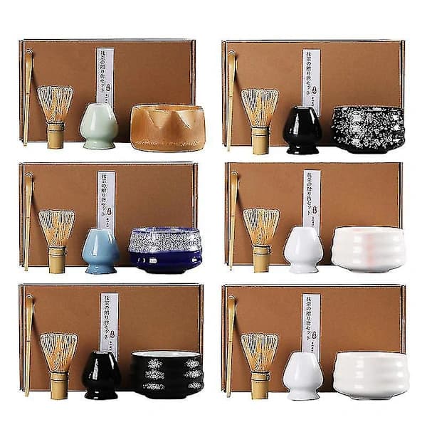 4-delars Traditionellt Matcha Presentkit Bambu Keramik Matcha-skål med visp