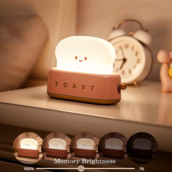 Cute Toast Night Light, Yellow, Dimmable LED Night Light Rechargeable