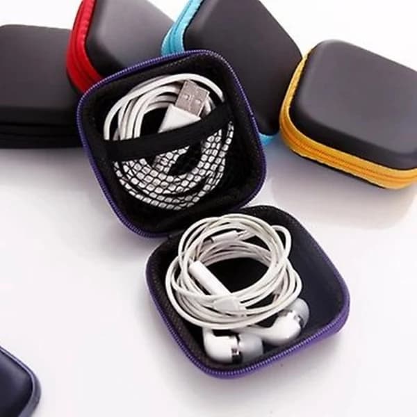 5 delar in-ear-hörlurar headsetfodral mini förvaringsväska med karbinhakar