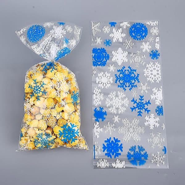 Cellophane Blue and White Snowflake Christmas Party Bags, 20-Pack