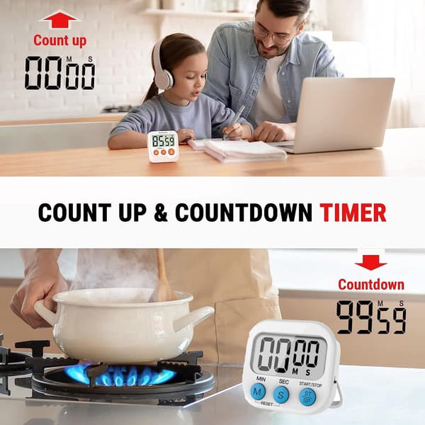 Kitchen Timer, Magnetic Countdown Clock Large LCD Digital Cooking Timer Screen Loud Alarm Adjustable Counter Countdown and Stopwatch