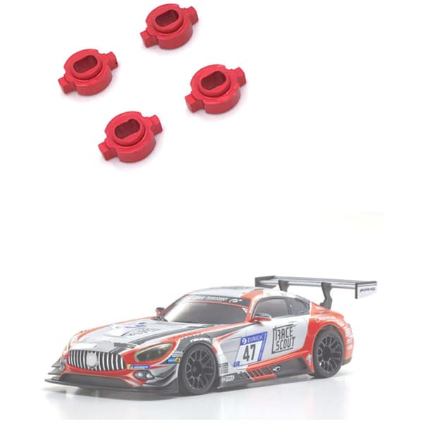 4 kpl metallivaihtoadapteri Mosquito RC-auton ZERO-Z MINI-Z MR-03 -pyörännavalle, punainen