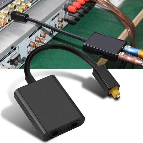 For Dual Port Toslink Digital Optisk Lyd Splitter Adapter Lydkabel 1 inn 2 ut Svart