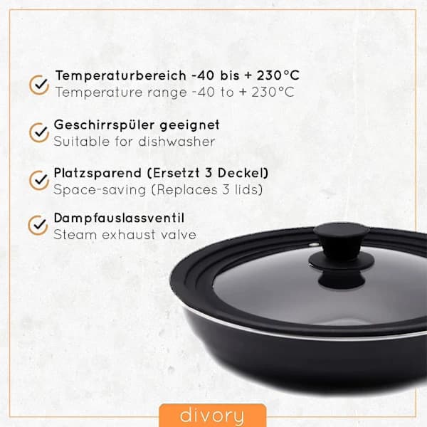 Yleiskansi 28, 30 ja 32 cm Lasikansi silikonireunalla