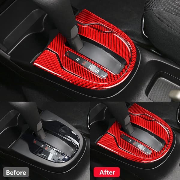 Fiber Gear Shift Panel Cover Ram Trim Decal til FIT JAZZ 2014 2015 2016 2017 2018 2019 2020 (Rød)