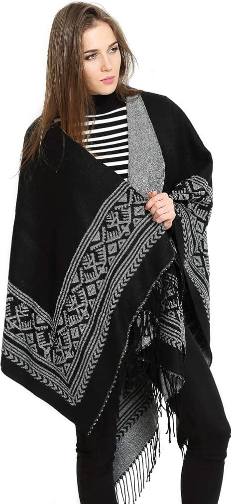 Poncho Sjal Elegant Varm Åpen Firkant Høst Vinter Kvinne