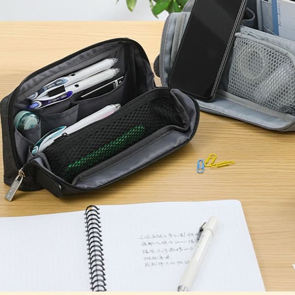 Pencil case gray, waterproof pen holder in black canvas KLB