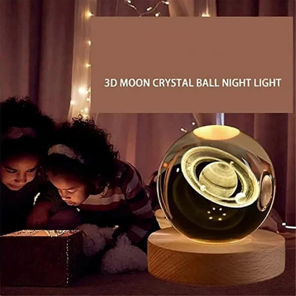 Valentine's Day Gift Galaxy Crystal Ball Lamp 3D Planet Moon Lamp USB LED Night Light, D