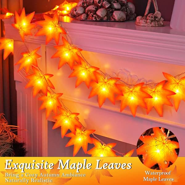 Maple Leaf String Lights, 3M 20LED Autumn Fall String Lights Battery Operated with Timer, Fall Leaves String Lights