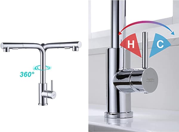 Kitchen Faucet with Pull-Out Spray, 2 Water Modes - Stream and Spray, Hot and Cold Water Tap