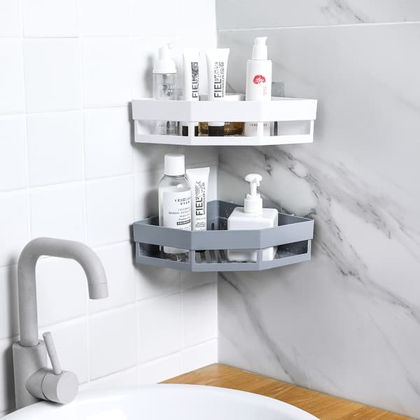2 Perforated Corner Shelves Toilet Washbasin Bathroom Traceless