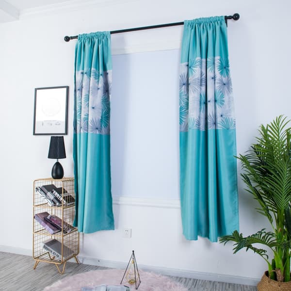 Chrysanthemum-patterned Curtains for Living Room and Bedroom in Polyester, Blue