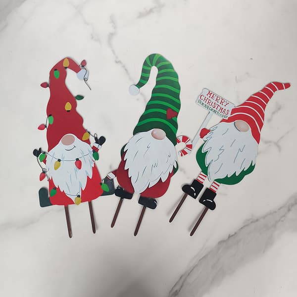 Metal Gnome Yard Stake Julepynt Udendørs Stake Terrasseindretning A B C 3-pak A B C 3 Pack