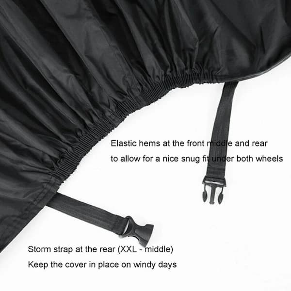 Motorcycle Bicycle Cover Waterproof Dustproof 210D Polyester with Elastic Hem and Lock Holes for Outdoor Storage Black