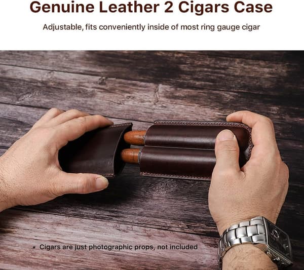 Rejsevenlig til 2 cigarer, ægte læder cigarrhumidor - Bærbar