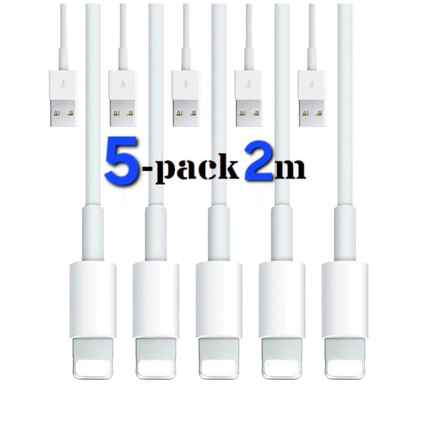 5-pakning / 2 m merr- Ladekabel Lightning iPhone 5-pakning. 2 meter 5-pack. 2 meter