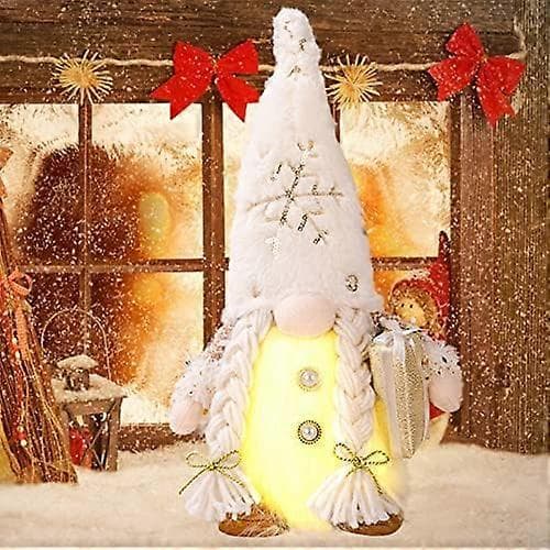 2 stk. julemænd med lys, dekorative 32*10 cm plysfigurer julemand med LED jul efterårshøst oplyst