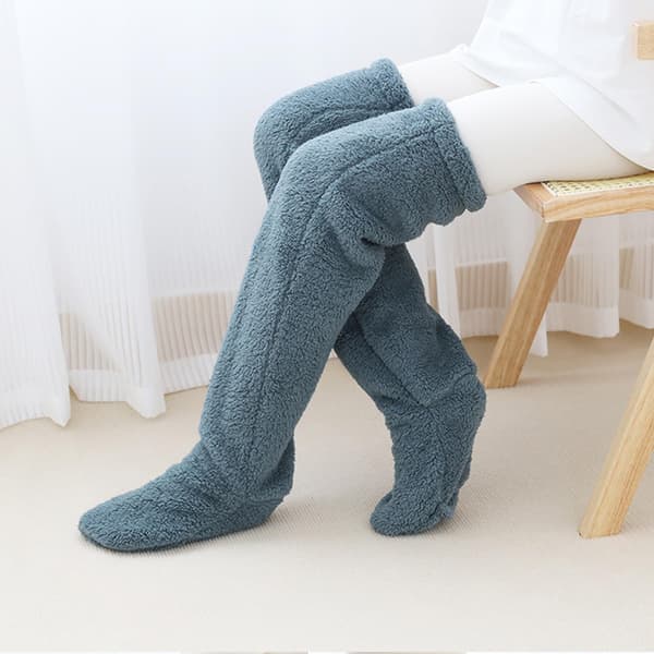 Varme knæhøje fluffy strømper, knæhøje fluffy lange strømper plys hjemmesko strømper benvarmere vinter hjem sovestrømper light gray