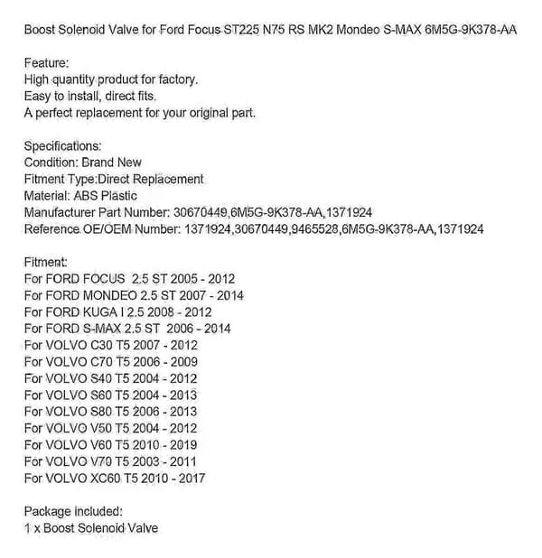 Boost Solenoidventil Til Ford Focus St225 N75 Rs M