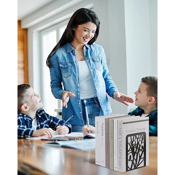 Metal Bookends (Black), 1 Pair Bookends for Kids, Tree Design