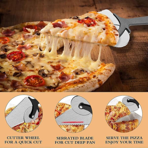 Pizzakutter 2 i 1 Pizzakutterhjul, Sklisikkert Silikonhåndtak for Kutting av Pizza/Hjemmelaget Pizza/Brød/Kaker/Kjeks