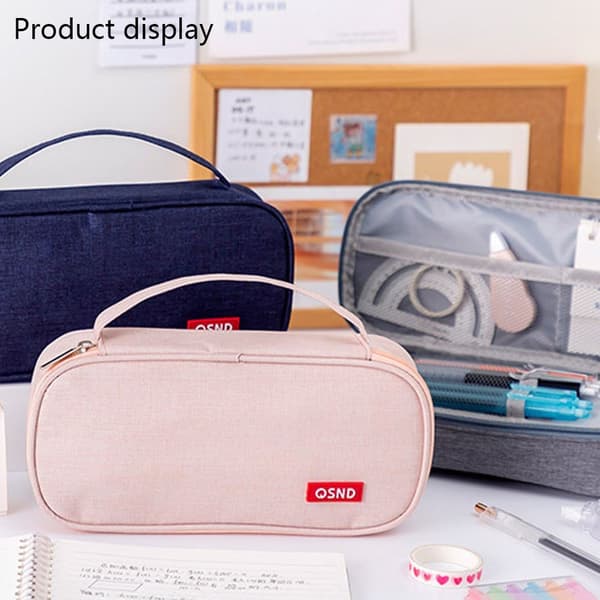 Simple Portable Double Layer Large Capacity Pencil Case Oxford Pink