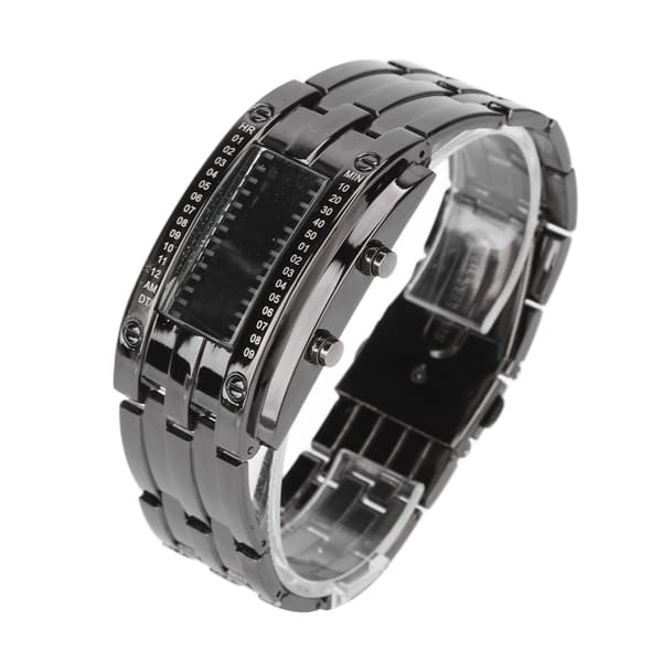 LED Watch Unique Binary Time Display Convex Arc Structure Waterproof LED Wristwatch Electronic Watch Black S