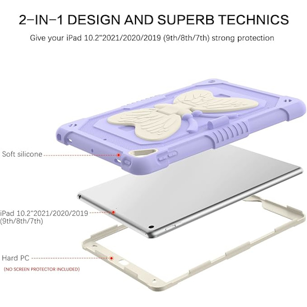 Butterfly-Shaped Shockproof iPad 10.2\" Protective Case (Purple, iPad not included), 9th Generation Protective Case, 8th Generation Protective Case