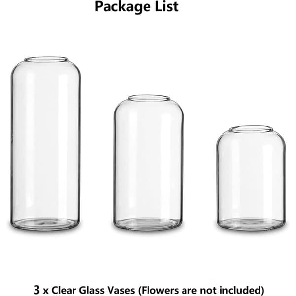 Glasvaser til blomster - Små moderne mundblæste glasvaser til midtpunkter, sæt med 3, mini klare blomstervaser i bulk (blomst medfølger ikke)