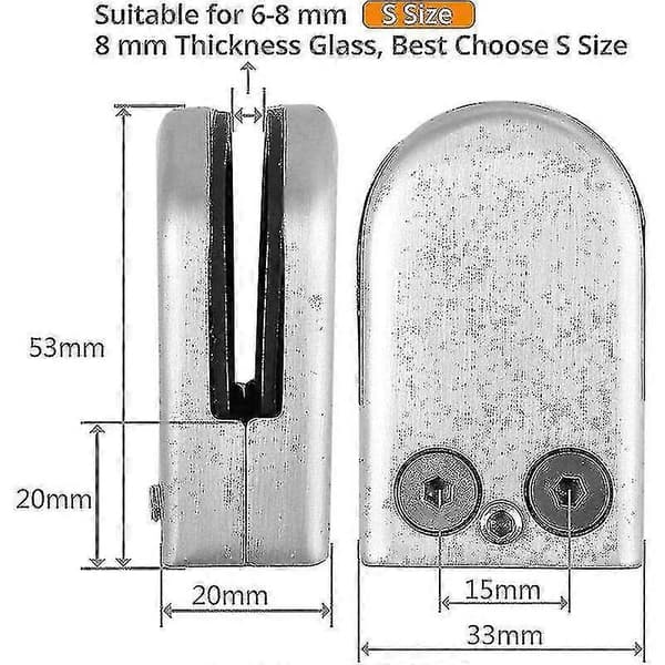Glasklemme 8 stk 6-8mm 304 Rustfrit Stål Klemmefæste Støtte Flad Bagside Kromfinish Til Rækværk