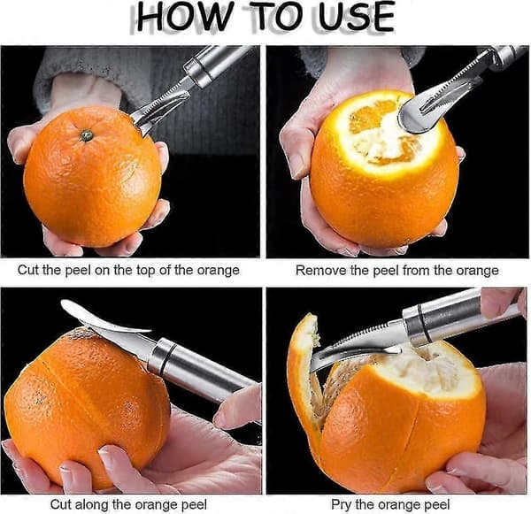 Orange peeler, 2 pieces stainless steel orange peeler, orange peeling tool with curved handle, vegetable and fruit tool, kitchen gadget