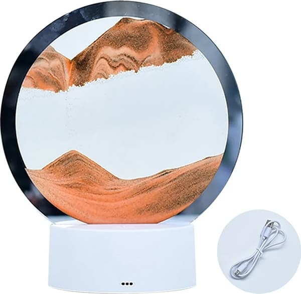 Timeglas 3D Flydende Sandkunst, Sandmalerier til Rotation, Dynamisk, 3D Dybhavsbillede i Bevægelse til Hjem, Kontor og Skrivebordsindretning (Orange)
