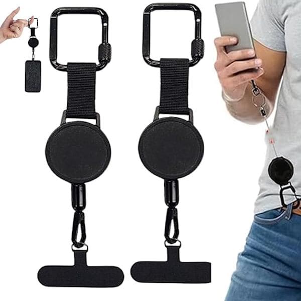 1/2-pack Retractable Anti-theft Phone Holder, Phone Strap, Smartphone Security Lanyard, Belt Clip 2pcs