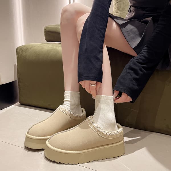 Snestøvler dame vinter pels hjemmesko platform tyk sål fluffy bomuldssko - off white størrelse 35