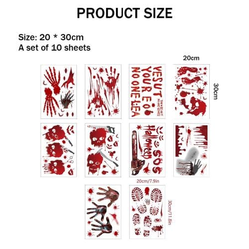 Halloween Decorations, Halloween Window Stickers, 10 Sheets of Bloody Handprints