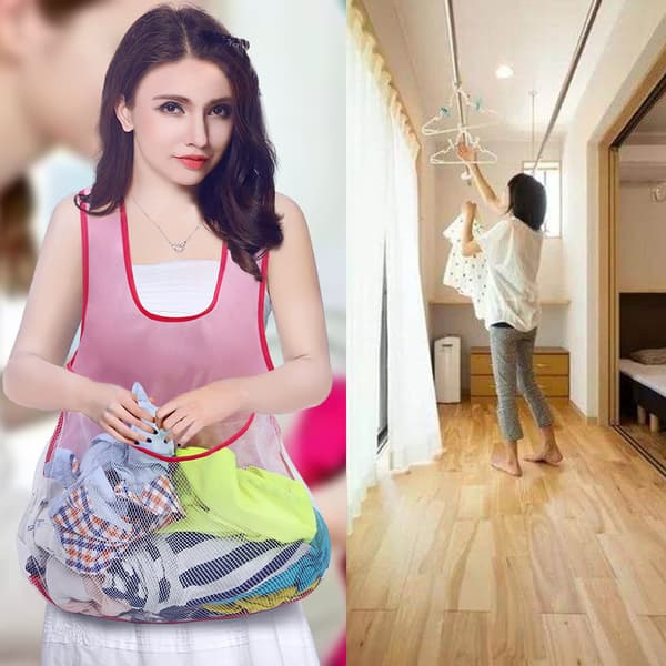 Laundry Apron with Large Pocket Moisture-Proof Drying Clothes Organizer Laundry Accessories