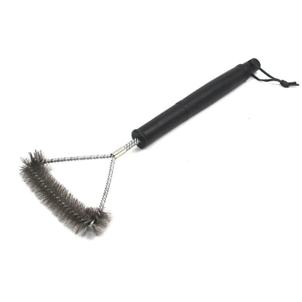 Grillbørste, tresidet grillbørste, 37,5 cm, sort/sølv