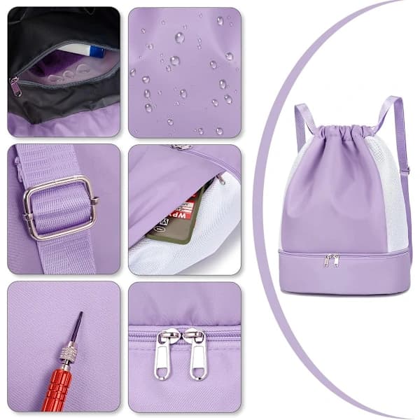 Drawstring Bag - Sports Drawstring Bag - Waterproof Backpack - Purple