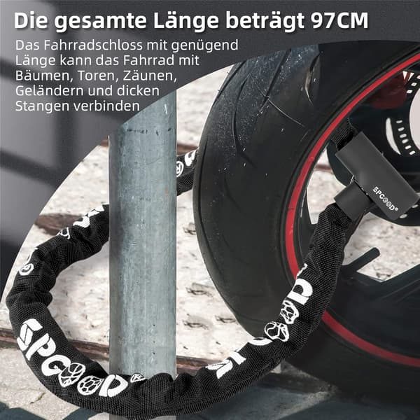Sort cykellås med 2 nøgler, 90 cm 6 mm stålkædelås med vand
